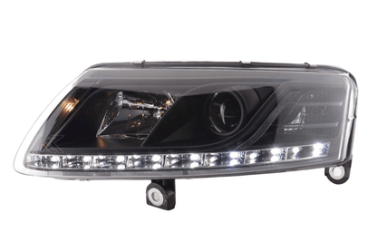 Audi A6 (C6 4F) Black Xenon LED Headlights with Daytime Running Lights (2004-2008)