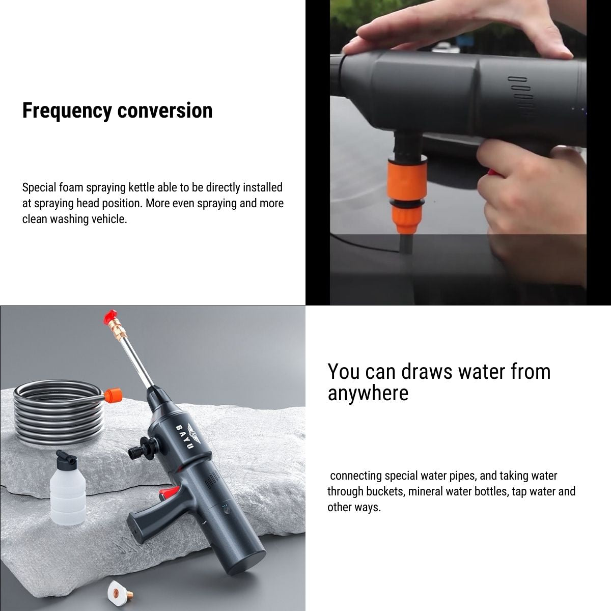 BAYU Portable Pressure Washer | 130W 200PSI | 40-Min Runtime | Complete Kit