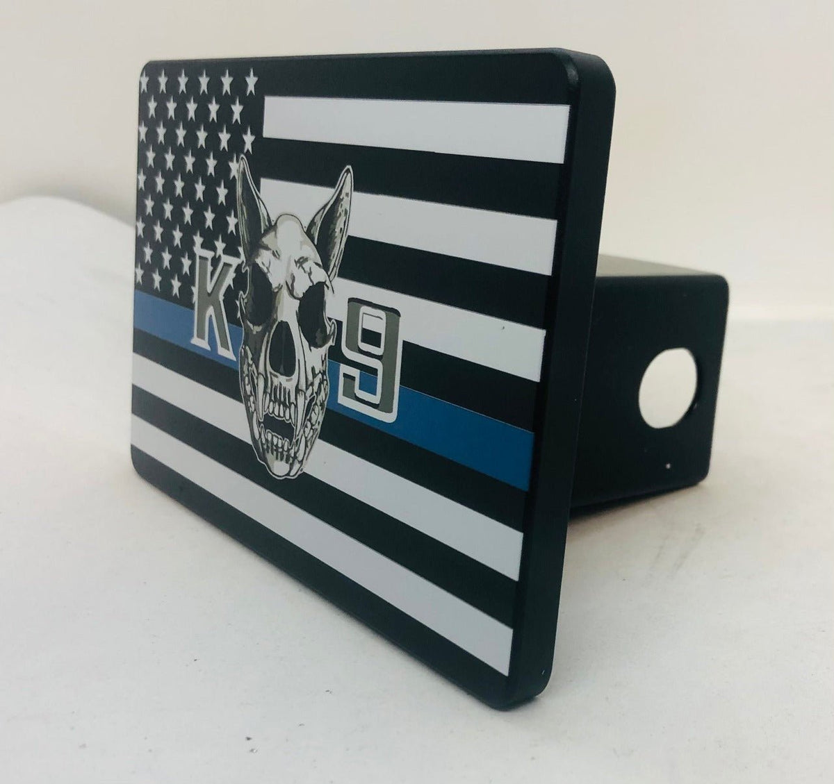 Blue Line K9 American Flag Full-Color Billet Aluminum Hitch Cover