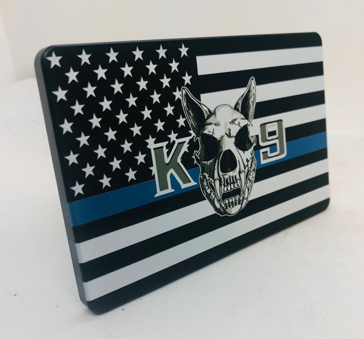 Blue Line K9 American Flag Full-Color Billet Aluminum Hitch Cover