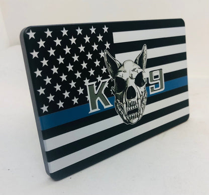 Blue Line K9 American Flag Full-Color Billet Aluminum Hitch Cover