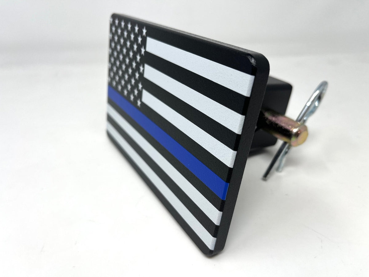 Blue Line With American Flag Hitch Cover