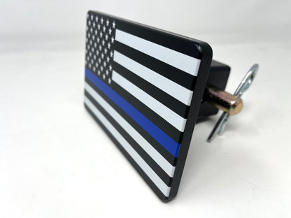 Blue Line With American Flag Hitch Cover