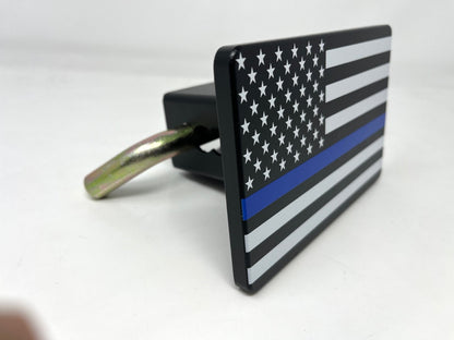 Blue Line With American Flag Hitch Cover