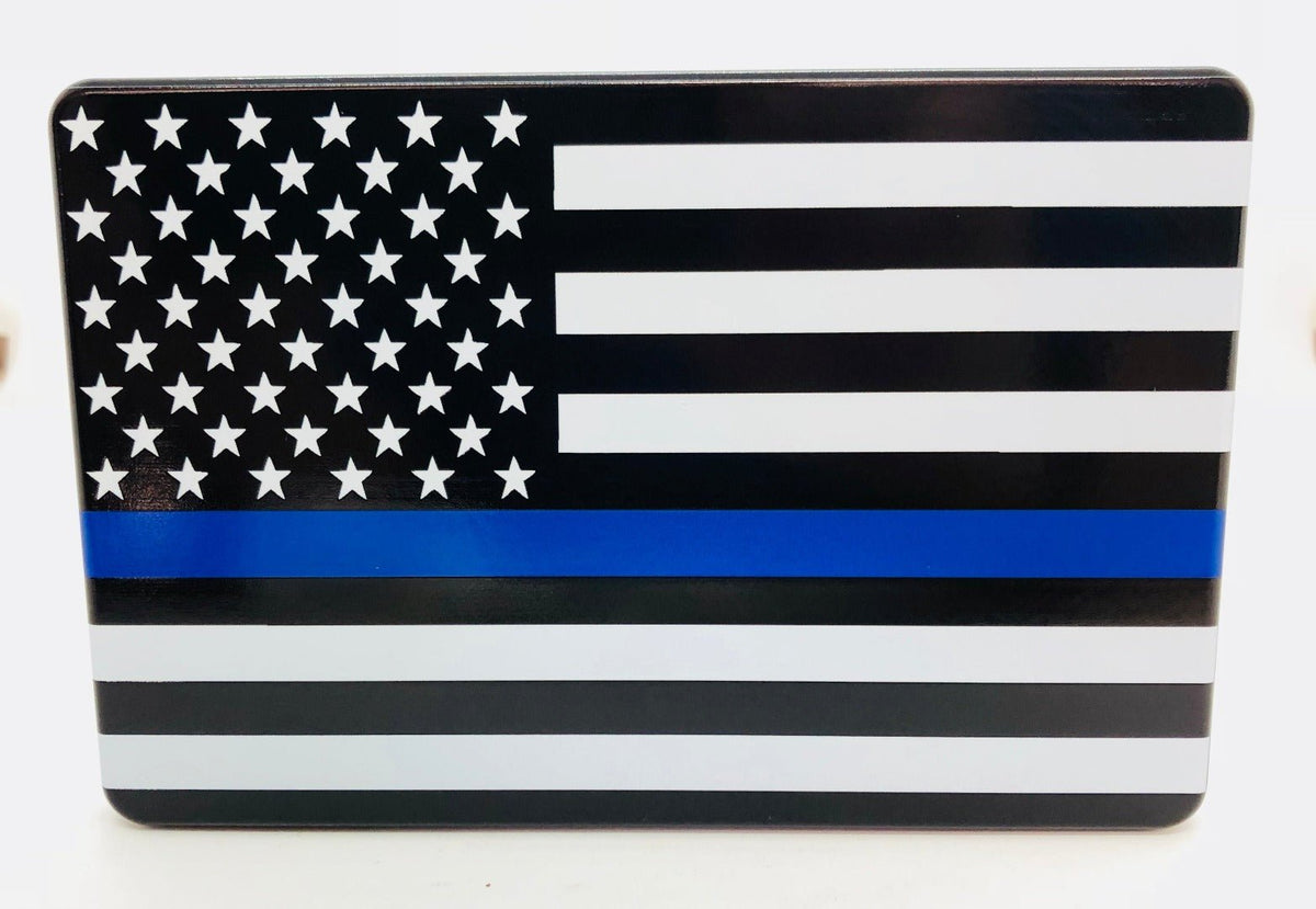 Blue Line With American Flag Hitch Cover