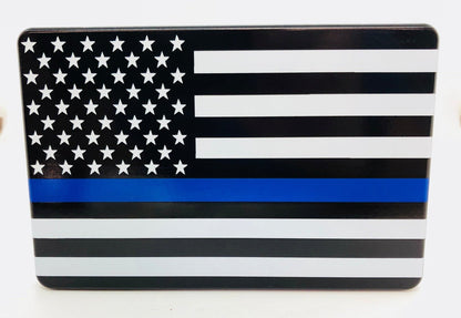 Blue Line With American Flag Hitch Cover
