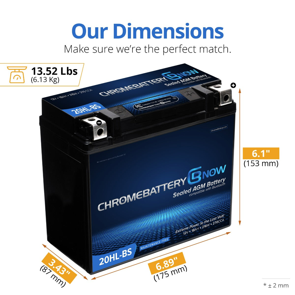 CHROME PRO BATTERY YTX20HL-BS Intelligent Bluetooth Enabled Motorcycle Battery BT-M00004