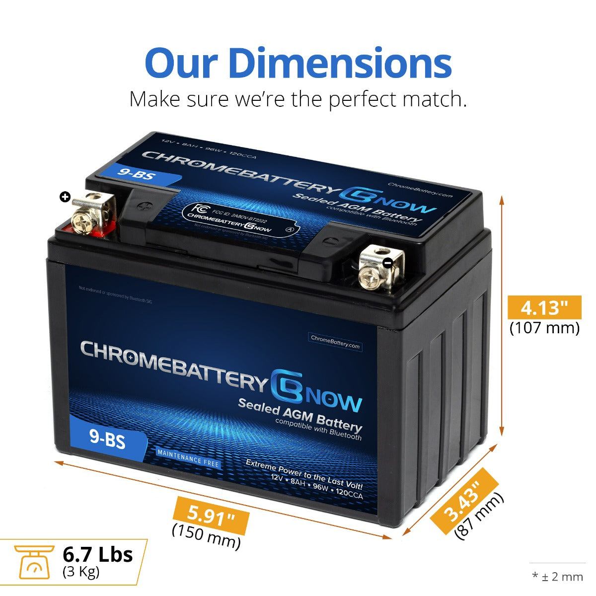 CHROME PRO BATTERY YTX9-BS Intelligent Bluetooth Enabled Motorcycle Battery BT-M00005