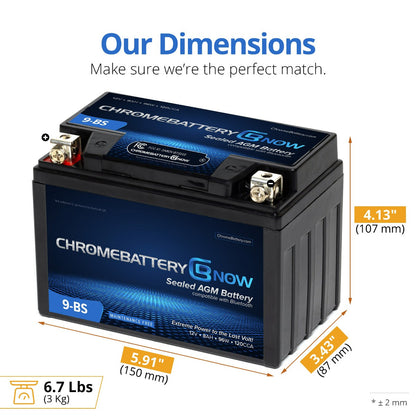 CHROME PRO BATTERY YTX9-BS Intelligent Bluetooth Enabled Motorcycle Battery BT-M00005