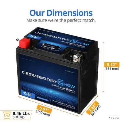 CHROME PRO BATTERY YTX12-BS Intelligent Bluetooth Enabled Motorcycle Battery BT-M00007