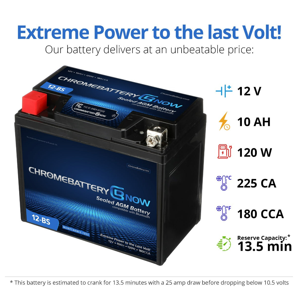 CHROME PRO BATTERY YTX12-BS Intelligent Bluetooth Enabled Motorcycle Battery BT-M00007