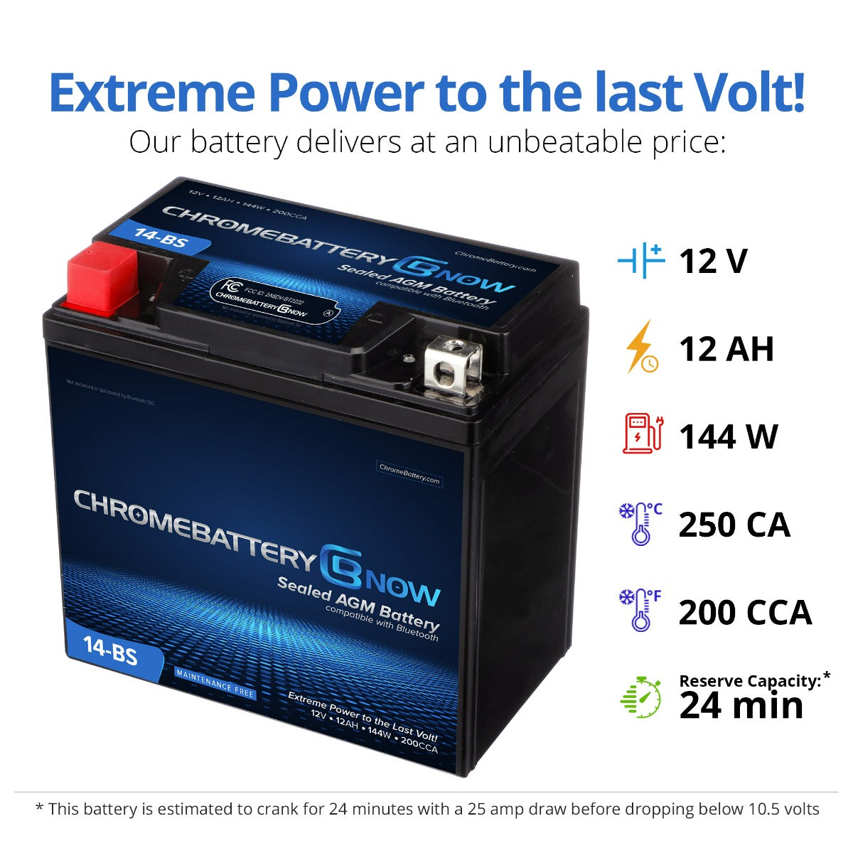 CHROME PRO BATTERY YTX14-BS Intelligent Bluetooth Enabled Motorcycle Battery BT-M00009