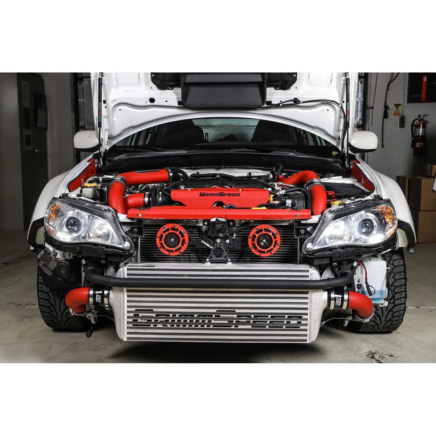 GrimmSpeed Front Mount Intercooler Kit - Raw Core with Red Piping - 2008-14 Subaru WRX GRM090229