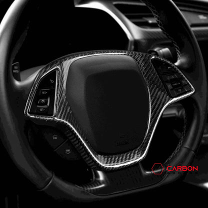C7 Corvette 2014-2019 Carbon Fiber Steering Wheel Button Trim Cover