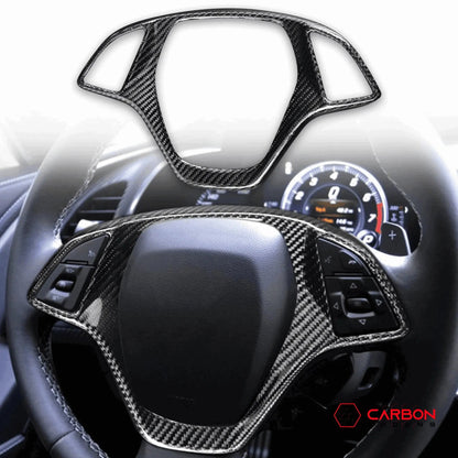 C7 Corvette 2014-2019 Carbon Fiber Steering Wheel Button Trim Cover