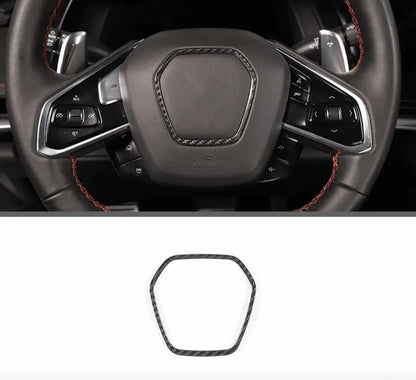 C8 Corvette Real Carbon Fiber Steering Wheel Airbag Chrome Delete Trim Cover | Interior Upgrade (2020–2026)