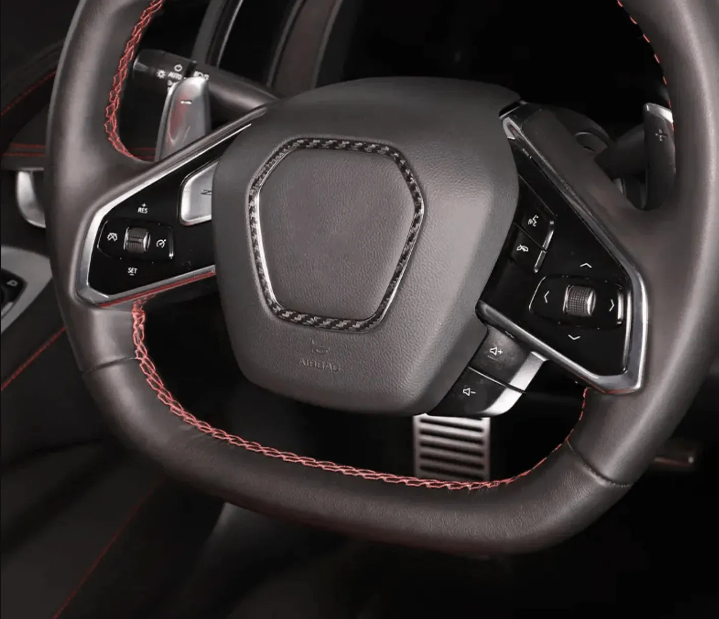 C8 Corvette Real Carbon Fiber Steering Wheel Airbag Chrome Delete Trim Cover | Interior Upgrade (2020–2026)