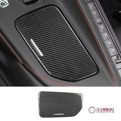 C8 Corvette Real Carbon Fiber Center Console Cup Holder Lid Cover | Interior Overlay (2020–2025)