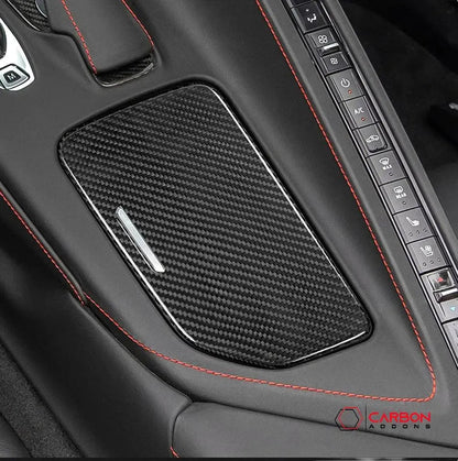 C8 Corvette Real Carbon Fiber Center Console Cup Holder Lid Cover | Interior Overlay (2020–2025)