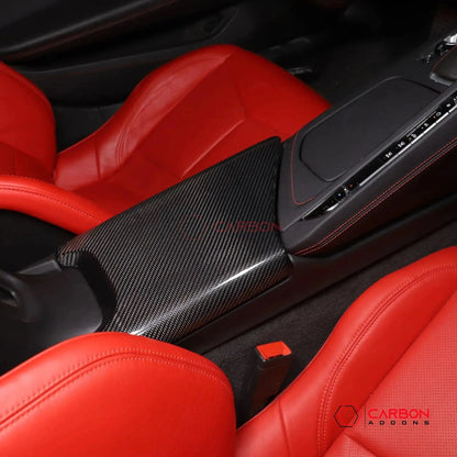 C8 Corvette Real Carbon Fiber Center Console Lid Armrest Cover | Interior Overlay (2020–2026)