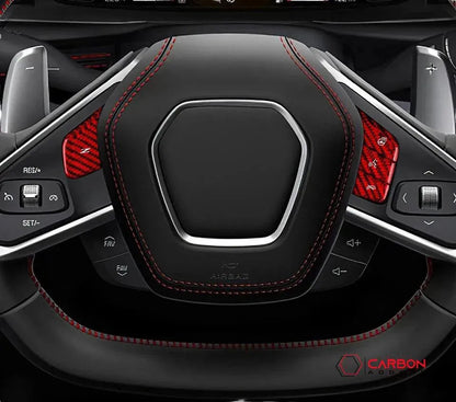 C8 Corvette Real Carbon Fiber Steering Wheel Button Covers | Heated & Non-Heated (2020–2026)