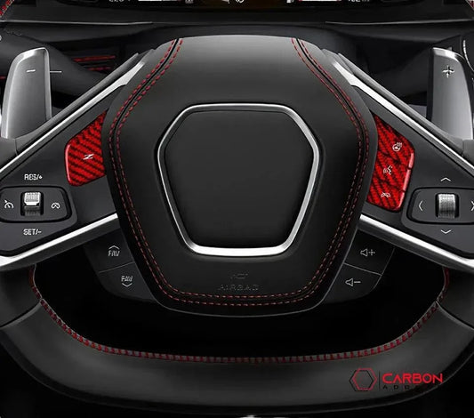 C8 Corvette Real Carbon Fiber Steering Wheel Button Covers | Heated & Non-Heated (2020–2026)