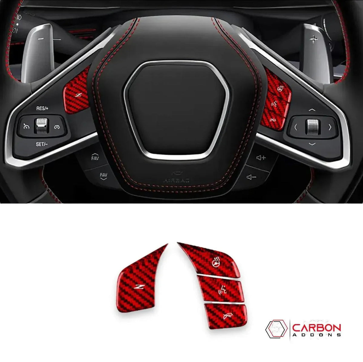 C8 Corvette Real Carbon Fiber Steering Wheel Button Covers | Heated & Non-Heated (2020–2027)