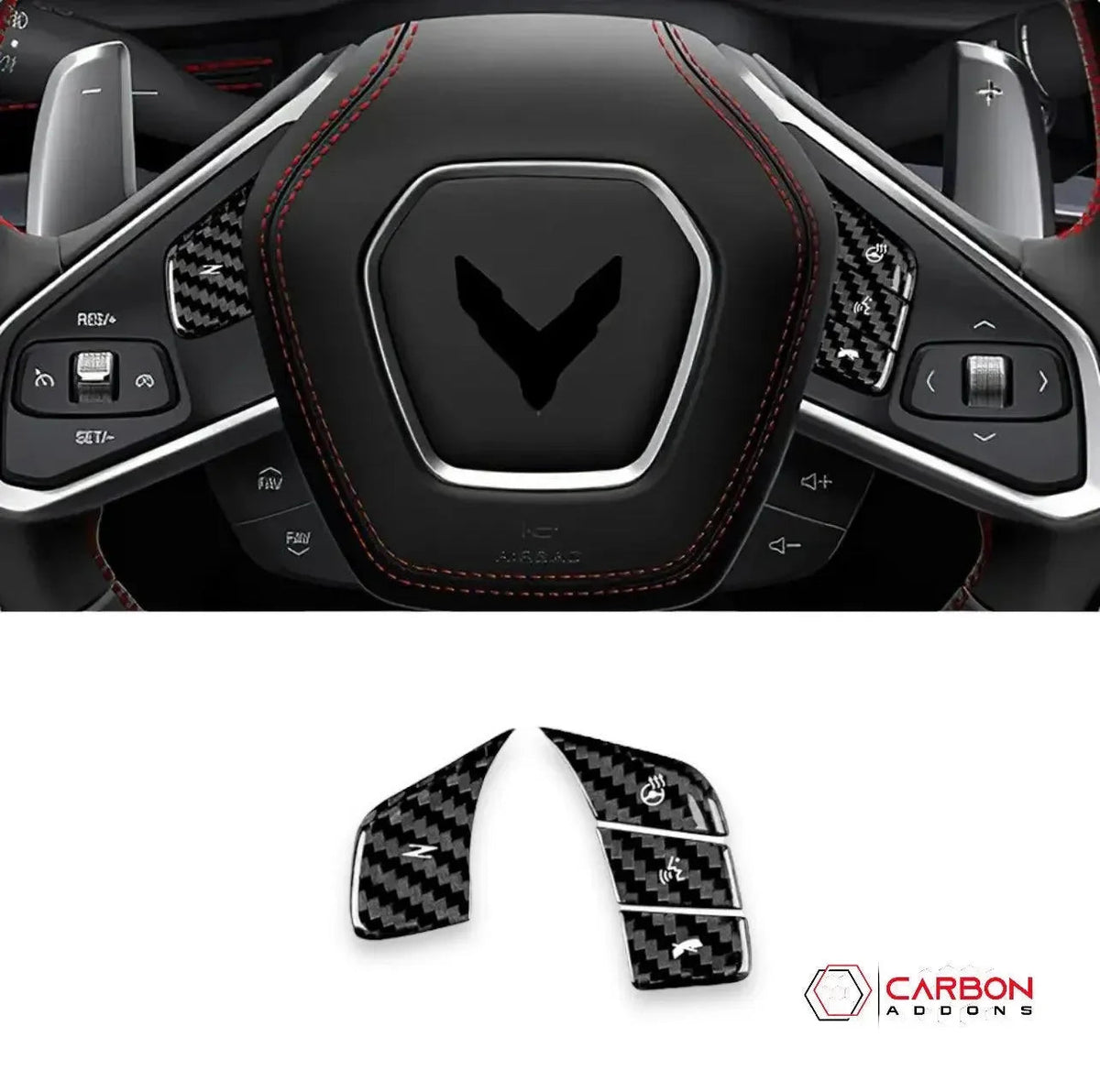 C8 Corvette Real Carbon Fiber Steering Wheel Button Covers | Heated & Non-Heated (2020–2027)