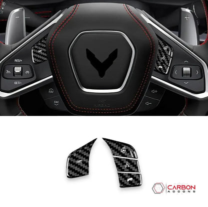 C8 Corvette Real Carbon Fiber Steering Wheel Button Covers | Heated & Non-Heated (2020–2027)