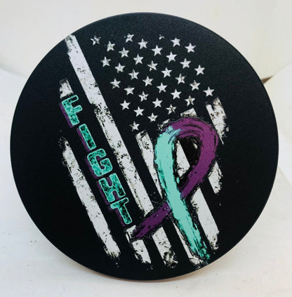 Ovarian Cancer Awareness Flag Full Color Billet Aluminum Hitch Cover