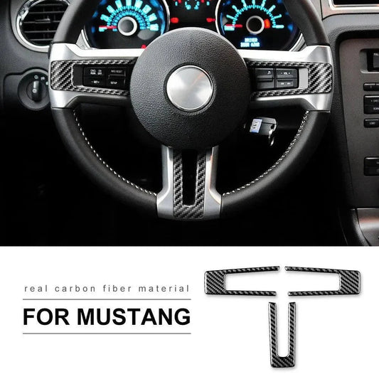 Mustang 2010-2014 Carbon Fiber Steering Wheel Trim Interior Overlay