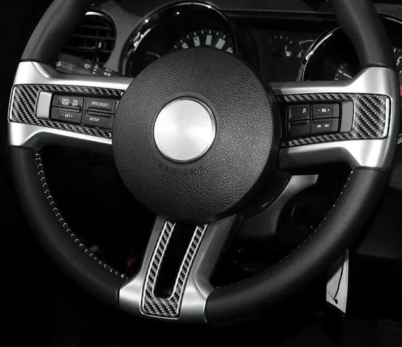 Mustang 2010-2014 Carbon Fiber Steering Wheel Trim Interior Overlay