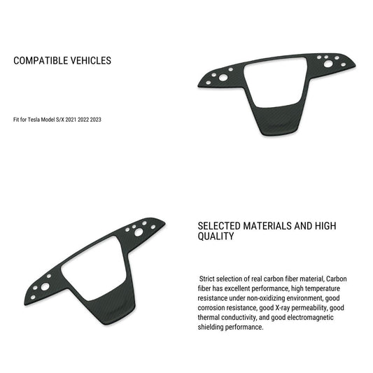 Carbon Fiber Yoke Steering Wheel Trim Panel Cover for Model S/X 2021+