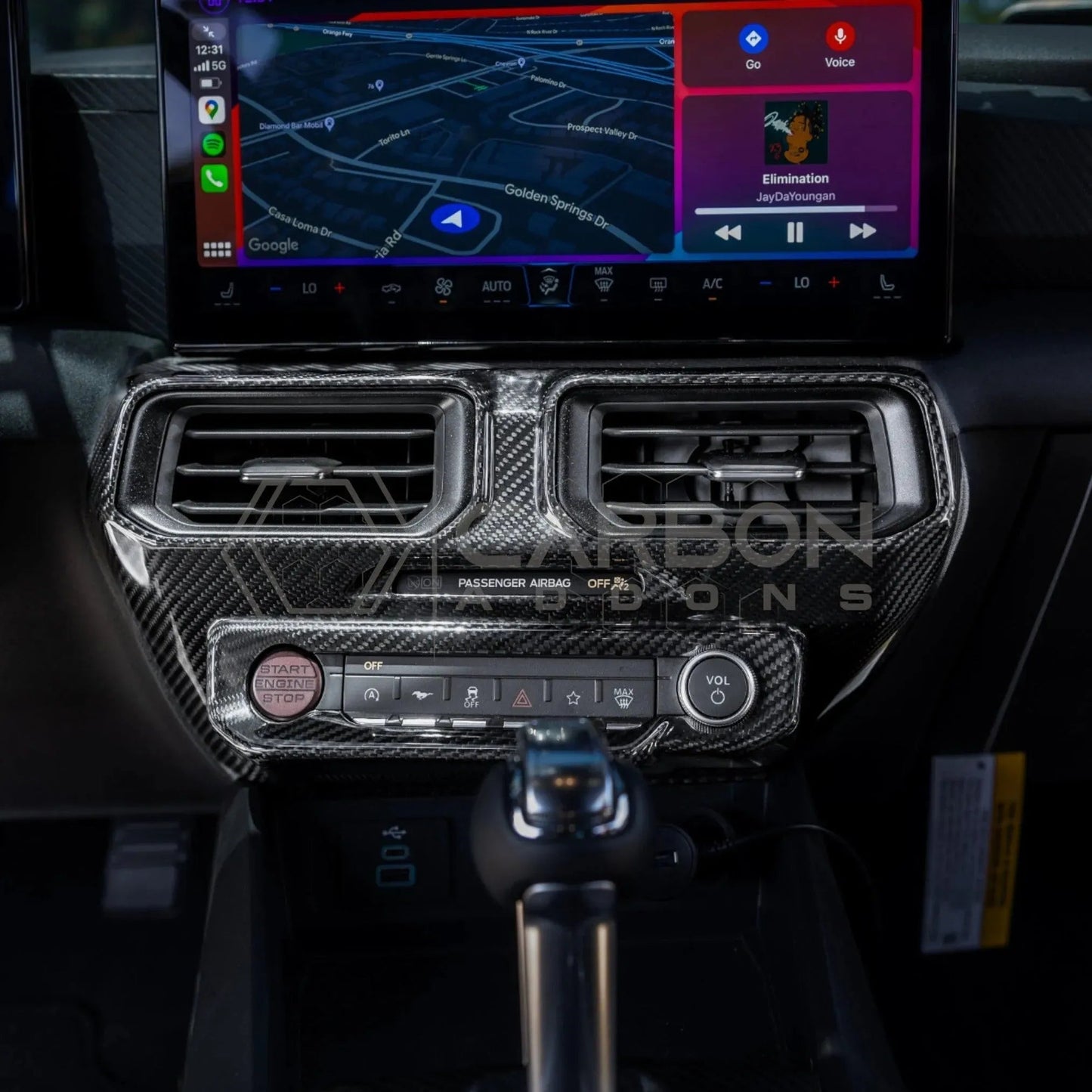 Real Carbon Fiber Center Dashboard A/C Vent Trim Cover for 2024+ Ford Mustang