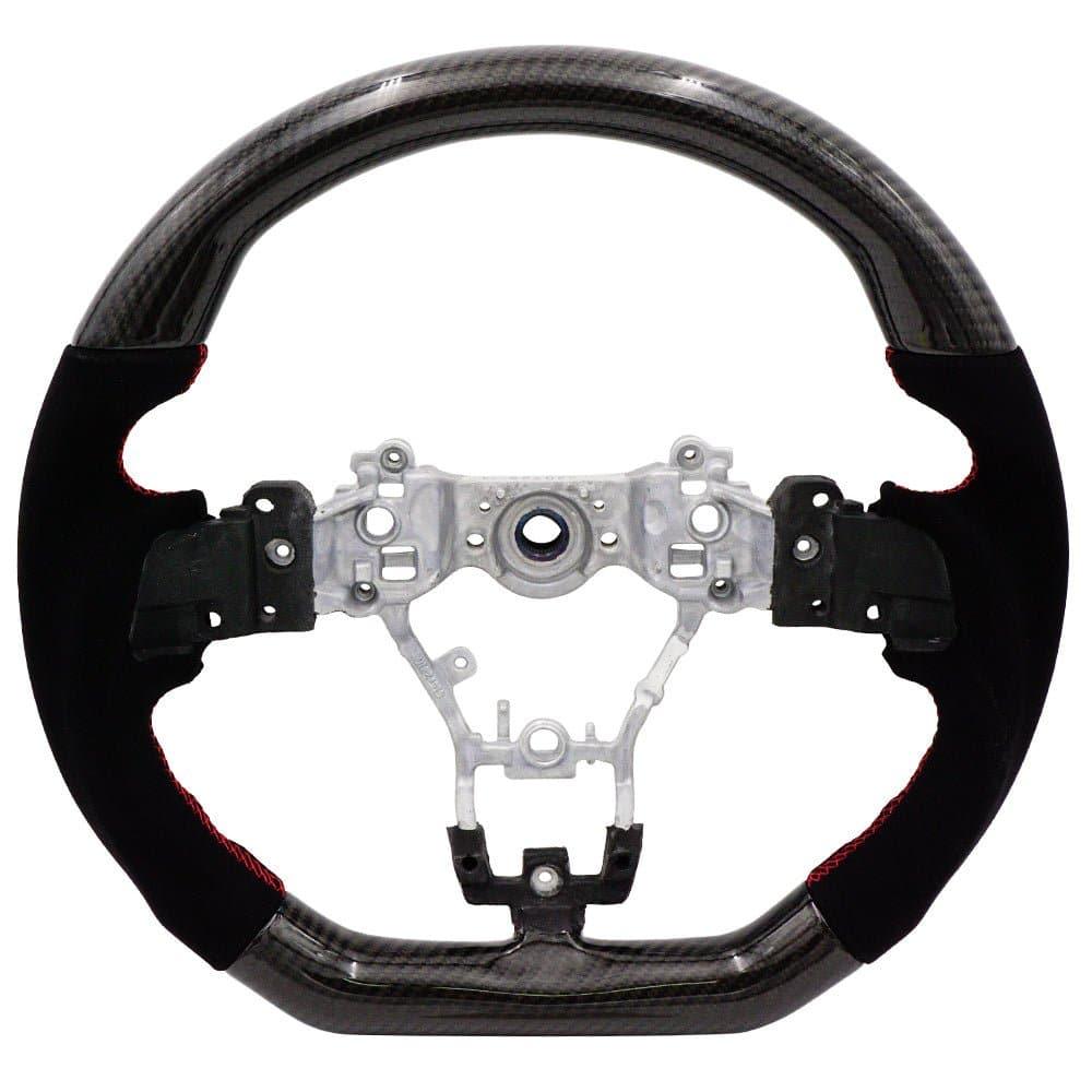 BLOX Racing Carbon/Alcantara Steering Wheel Red Stitching - 15-21 WRX/STi