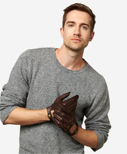 CD3501 (brown) - Men’s handsewn Italian lambskin leather driving gloves