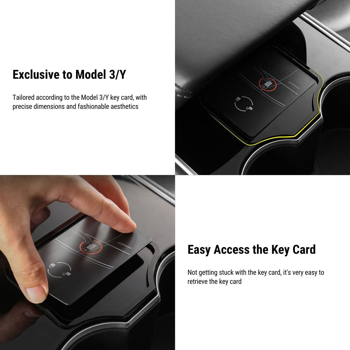 Acrylic Center Console Card Key Holder for Model 3/Y | Gloss Black | Anti-Slip
