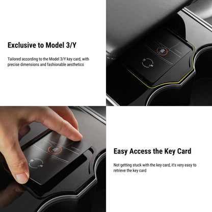 Acrylic Center Console Card Key Holder for Model 3/Y | Gloss Black | Anti-Slip