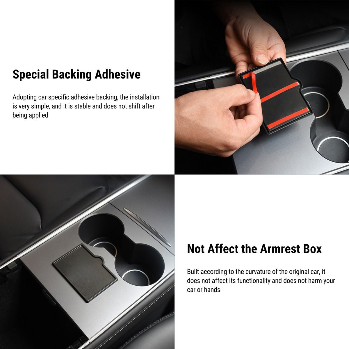 Acrylic Center Console Card Key Holder for Model 3/Y | Gloss Black | Anti-Slip