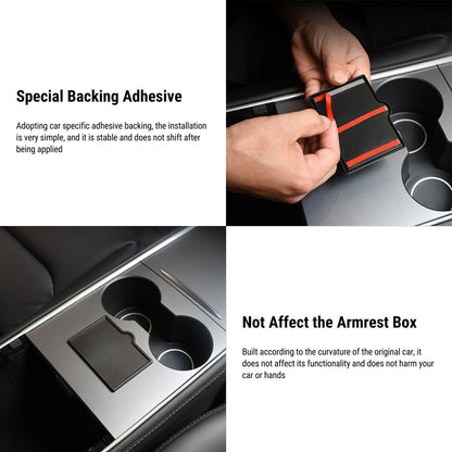 Acrylic Center Console Card Key Holder for Model 3/Y | Gloss Black | Anti-Slip