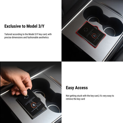 Acrylic Center Console Card Key Holder for Model 3/Y | Gloss Black | Anti-Slip