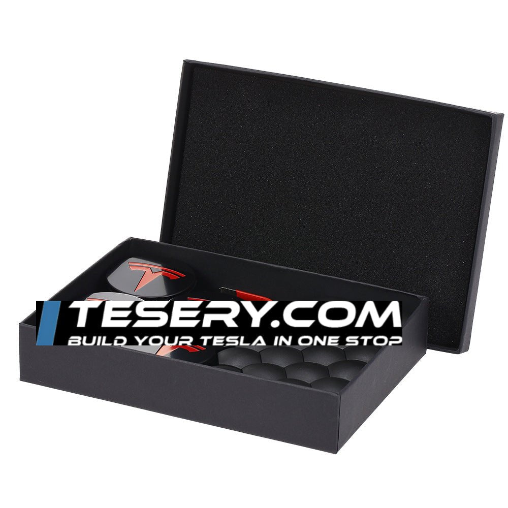 Wheel Center Cap Kit with Puller for Model 3/Y/S/X | 4 Hub Caps + 20 Lug Nut Covers
