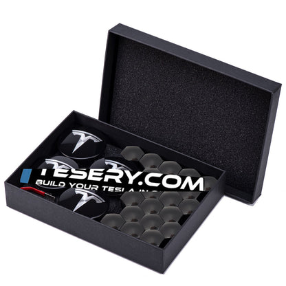 Wheel Center Cap Kit with Puller for Model 3/Y/S/X | 4 Hub Caps + 20 Lug Nut Covers