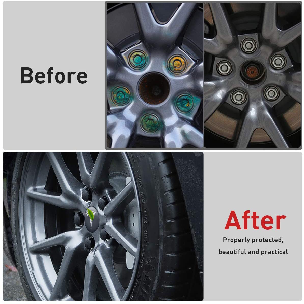 Wheel Center Cap Kit with Puller for Model 3/Y/S/X | 4 Hub Caps + 20 Lug Nut Covers