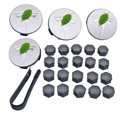 Wheel Center Cap Kit with Puller for Model 3/Y/S/X | 4 Hub Caps + 20 Lug Nut Covers