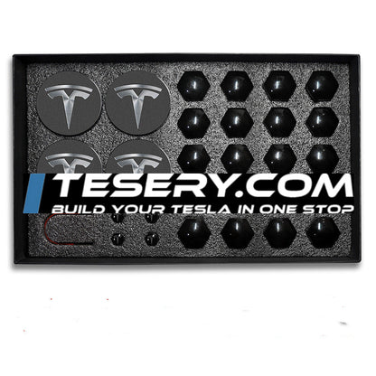Wheel Center Cap Kit with Puller for Model 3/Y/S/X | 4 Hub Caps + 20 Lug Nut Covers