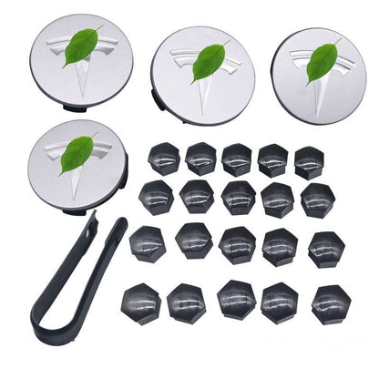 Wheel Center Cap Kit with Puller for Model 3/Y/S/X | 4 Hub Caps + 20 Lug Nut Covers