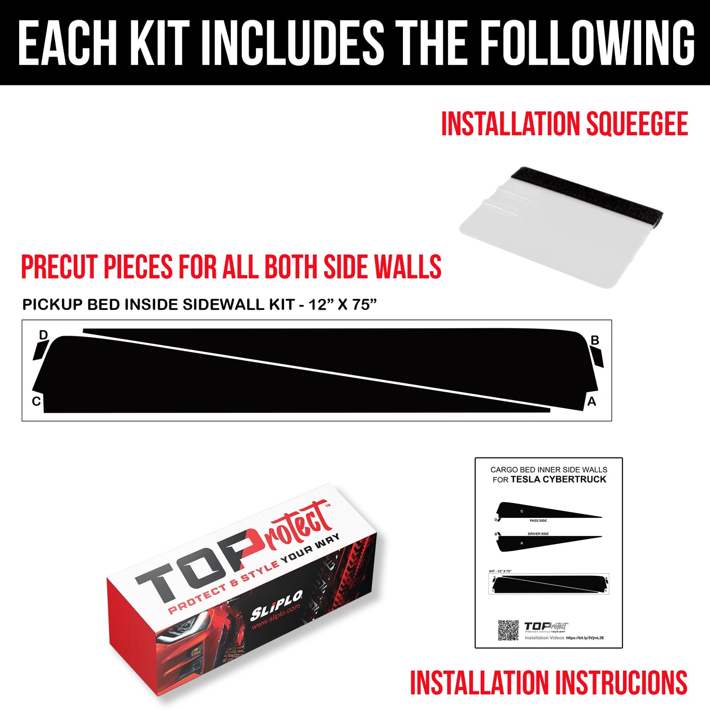 Cybertruck Cargo Bed Inner Sidewall Protection Armor Vinyl DIY Kit | TOProtect