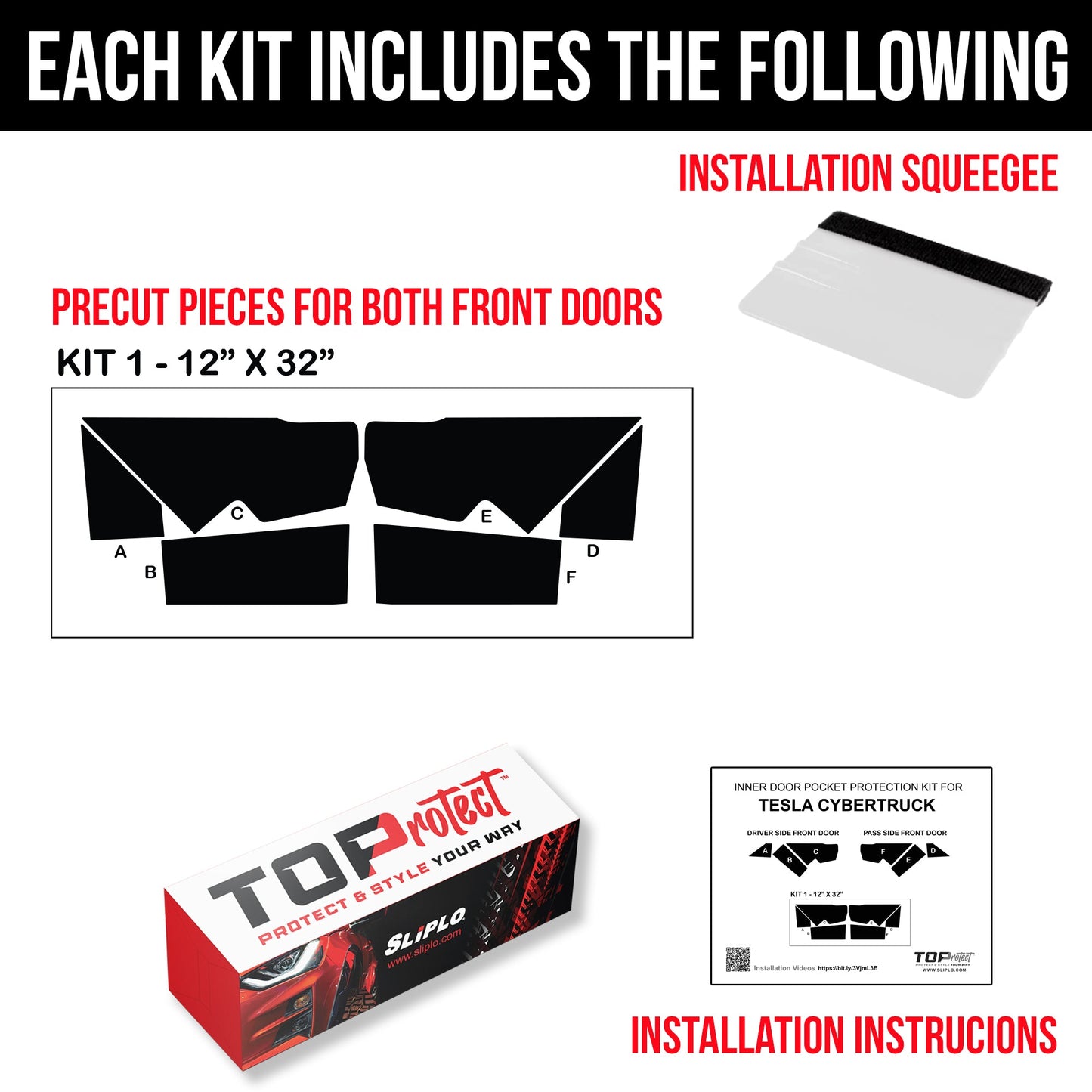 TOProtect DIY Vinyl Overlay Kit for Tesla Cybertruck Front Door Pockets | Bed Liner Look & Scratch Protection