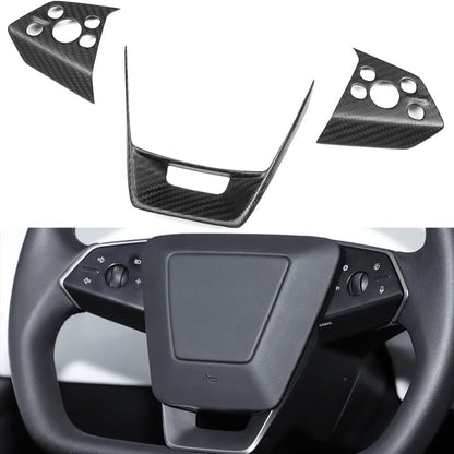 Cybertruck Steering Wheel Voice Control Trim | Glossy/Matte Real Carbon Fiber